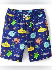 NWT GYMBOREE Navy Blue Kids' Ocean Print Sea Animals Swim Trunks Size 7