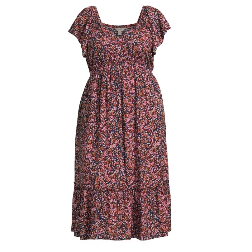 Terra & Sky Women's Plus Flutter Sleeve Floral Midi Dress Size 5X 32W 34W  New | eBay