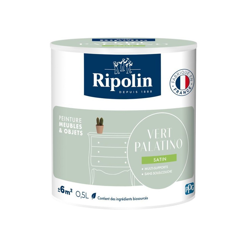 Peinture meuble Ripolin Vert Palatino pour masquer les rayures du bois