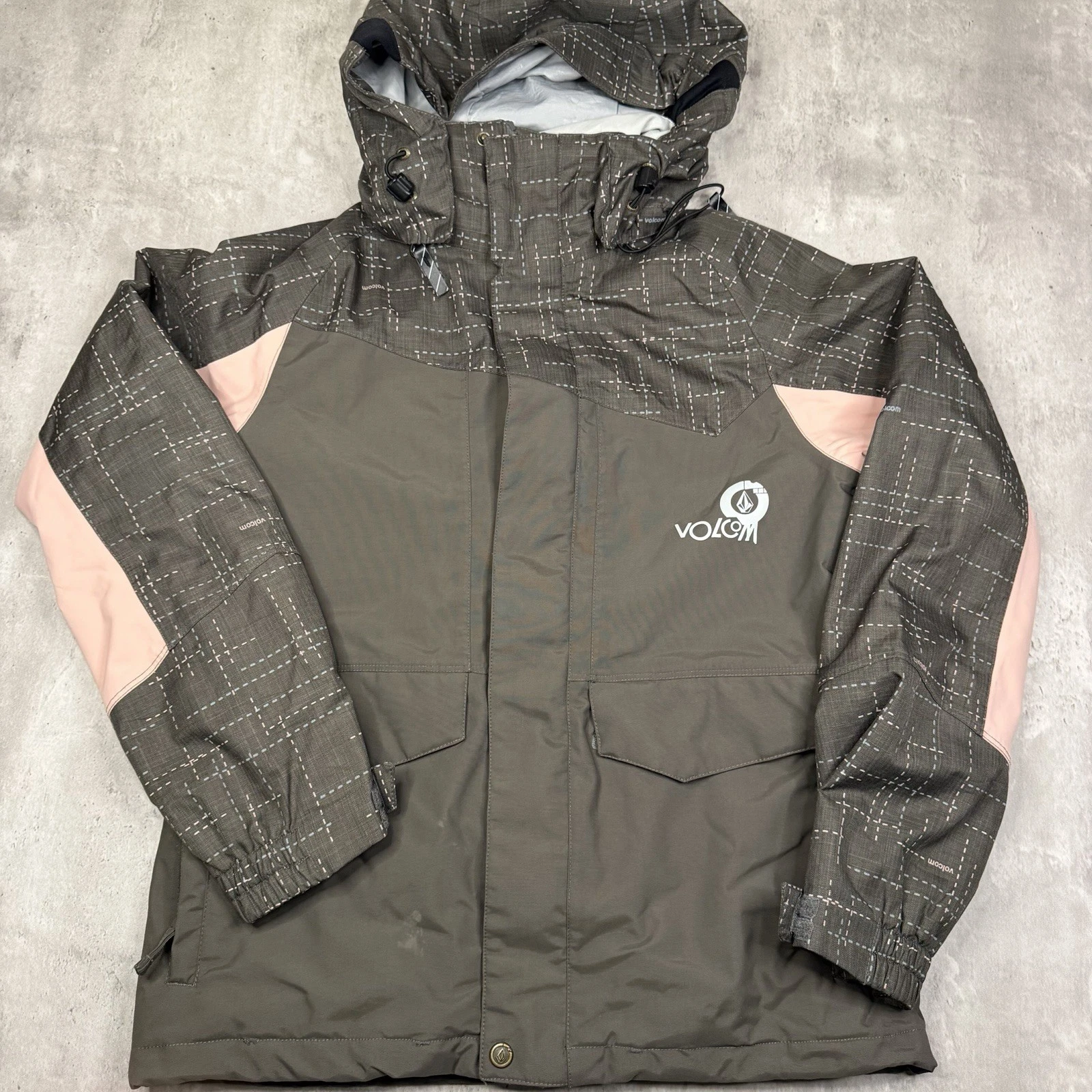 Volcom Women Thermonite Vented Full Zip Jacket Mesh Lined Gray Pink Small