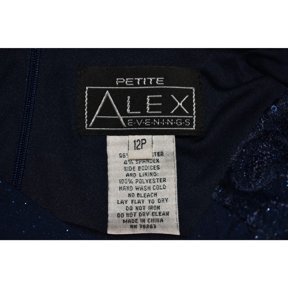 ALEX EVENINGS $299 Navy Sparkle Sequin Lace Sleeveless Long Gown 12P - Image 4 of 4