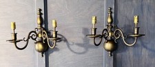 Pair Of Antique Brass Wall Sconce Twin Branch Lights.