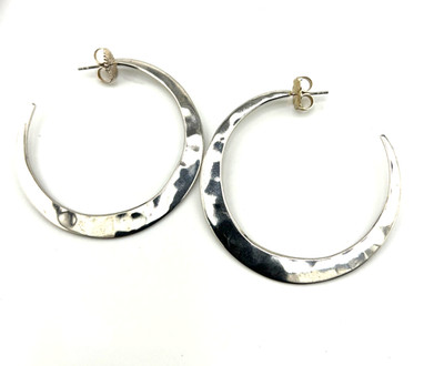 Designer RLM Robert Lee Morris large hoop earrings 925 Sterling silver hammered