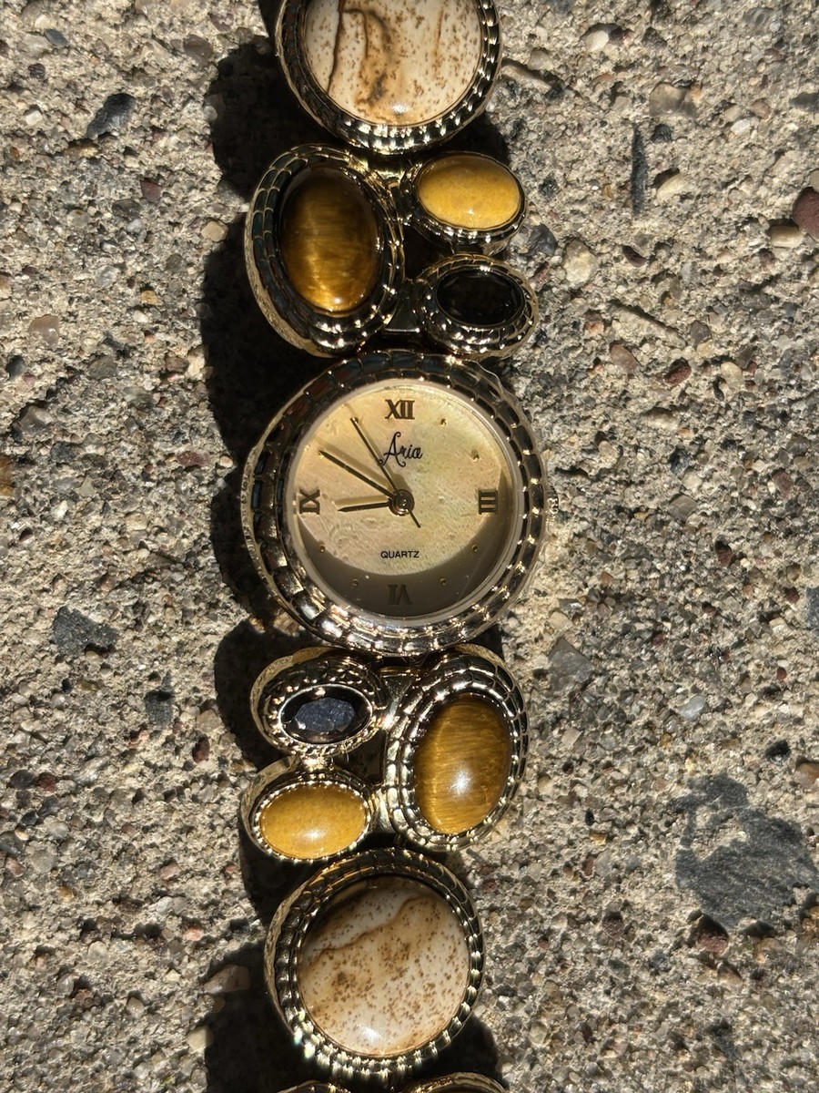 RARE Aria, Gold Tone Watch, Gorgeous Stones & Gems, Works  display picture 2
