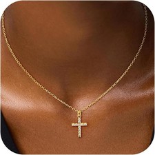 Cross Necklace for Women, 14K Gold Plated Small Cross Pendant Necklace for Women