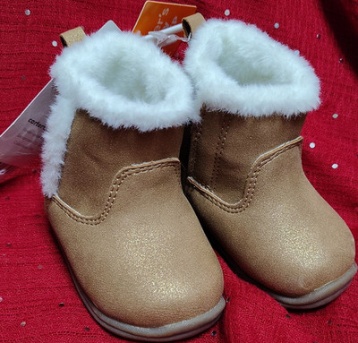 Carter's Every Step Tan Faux Suede Bootie Boots Faux Fur Trim Lined US 2