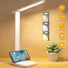 Dimmable LED Desk Light Touch Sensor Table Bedside Reading Lamp USB Rechargeable