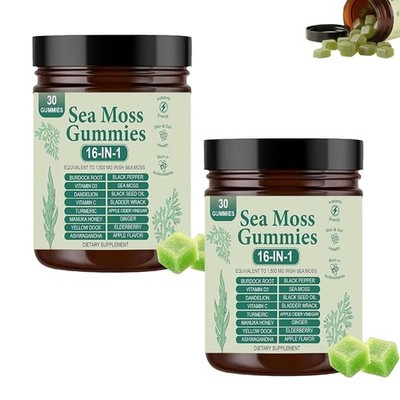  Sea Moss Gummies 16-in-1, Sea Moss Blend with Black Seed Oil-Green Apple Flavor