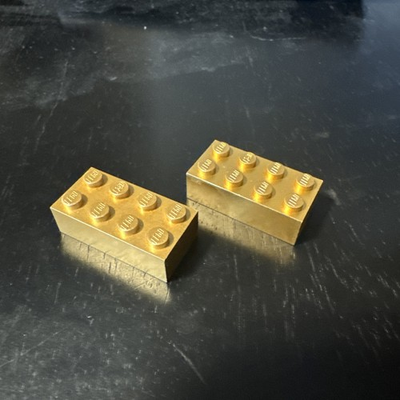 #ad NEW Lot 2 Lego 2x4 Metallic Gold Brick 50th Anniversary Limited Edition 2005 $19.95