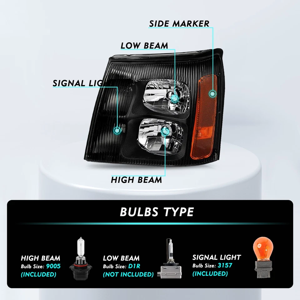 Faros negros 2003 2004 2005 2006 para Cadillac Escalade HID con bombillas diestro+derecho Foto 2 de 4