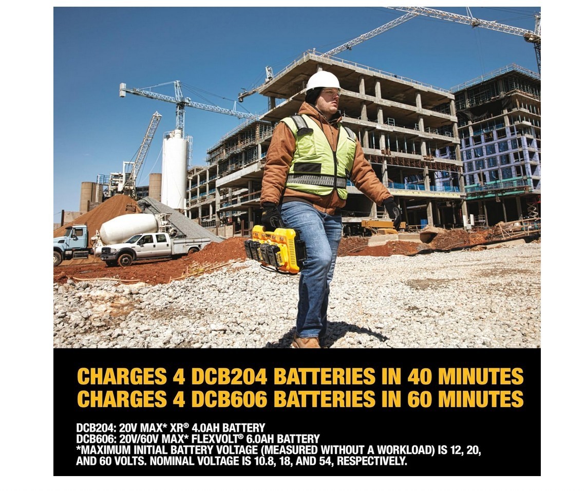 Dewalt Battery Charger For 12V Max, Flexvolt, 4-Port, Fast Charging (DCB104)