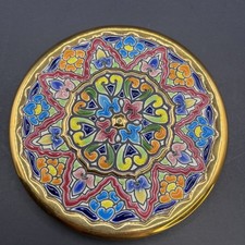 24K Gold Cercolon Pintado Enameled Art Plate Tile Hang Rest Spain 5.75"