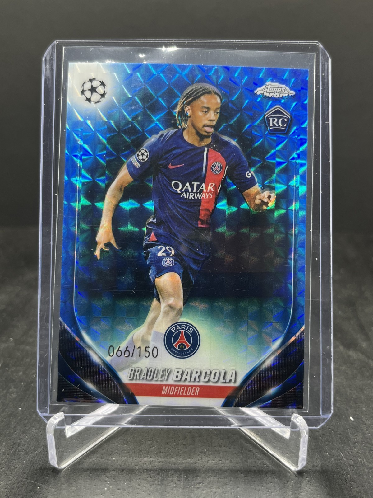 2023-24 Topps Chrome UEFA Bradley Barcola RC Rookie Blue Geometric 066/150 #69