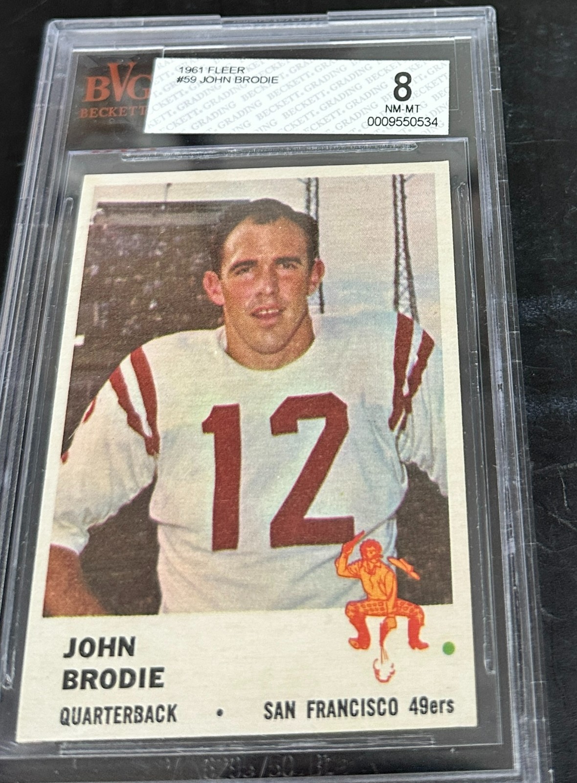 1961 Fleer #59 John Brodie Rookie RC Beckett Graded BVG 8 Nr Mint/Mint SF 49ers
