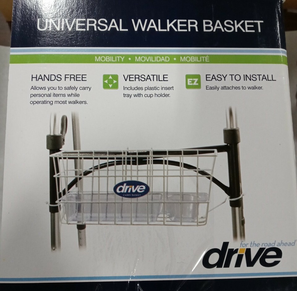 Drive Medical Walker Basket With Plastic Tray & Cup Holder Included