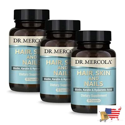 Dr. Mercola Hair, Skin & Nails (3 Pack) 30 Capsules (30 Servings), with Biotin, 