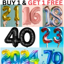 16" 32" 40" inch Foil Number Balloons Happy birthday Age Baloons Helium Party UK