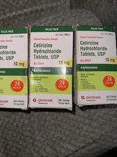 🔵(3)Glenmark Cetirizine Hydrochloride Tablets, USP Allergy 10mg - 365 Tablets