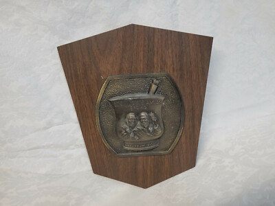 Vtg Pharmaceutical Wooden Metal plaque Secundum Artem RX Cosmas & Damian 350 A.D