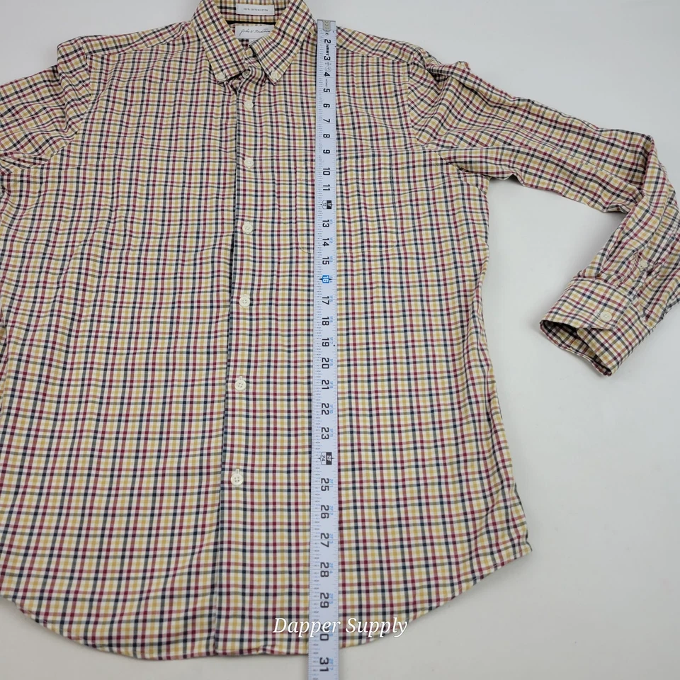 John W. Nordstrom 正装衬衫中号格子纽扣红色黄色蓝绿色米色  — 第 3/4 张图片