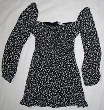 REFORMATION Black White Floral Smocked Sweetheart Mini Dress Womens Size 2 4