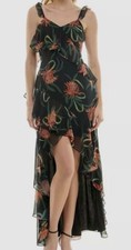 Taylor Women's Black Floral Print Ruffled High-Low Chiffon Gown Dress Size 6
