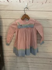 VTG 80 Nannette Girls Dress 4T Little Girls Pink Doll USA Cotton XS 4