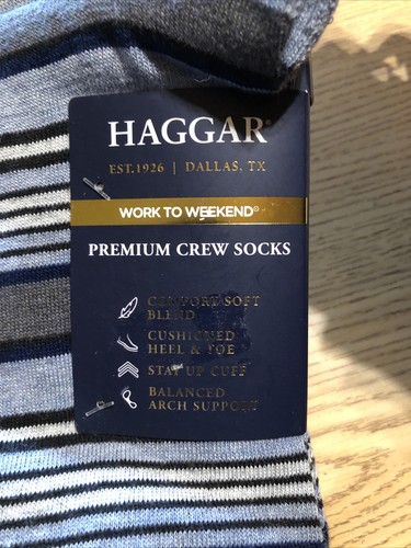 Haggar 3 Pk 6-12 Crew Socks Blue/Gray/Black Retail $18 (S-blk-51-10) - Picture 2 of 7