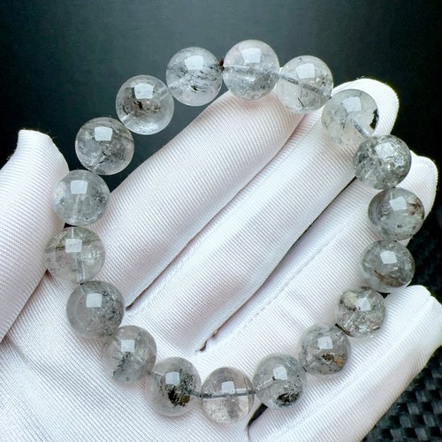 11.5mm Natural Skeletal Quartz Crystal Tibetan Herkimer Point Drill Bracelet - Picture 2 of 6