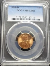 1986-D PCGS MS67RD Lincoln Cent
