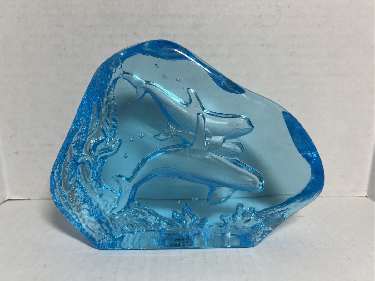 2002 Wyland Family of Orcas Aqua Blue Glass Sculpture by Encore Group  #16062✅