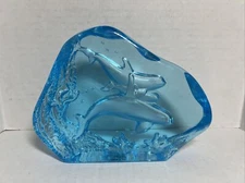 2002 Wyland Family of Orcas Aqua Blue Glass Sculpture by Encore Group #16062✅