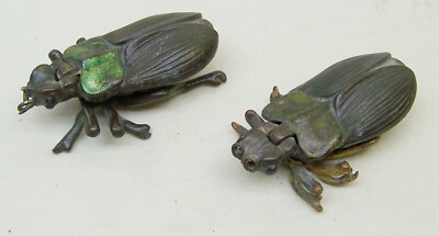 PAIR OF VINTAGE  BRADLEY HUBBARD CAST IRON SCARAB MATCH SAFES:  NICE!!