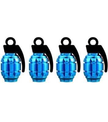 Valve Caps Chrome Sky Blue Tire Valve Stem Caps Grenade Style for Car, Van, Bus