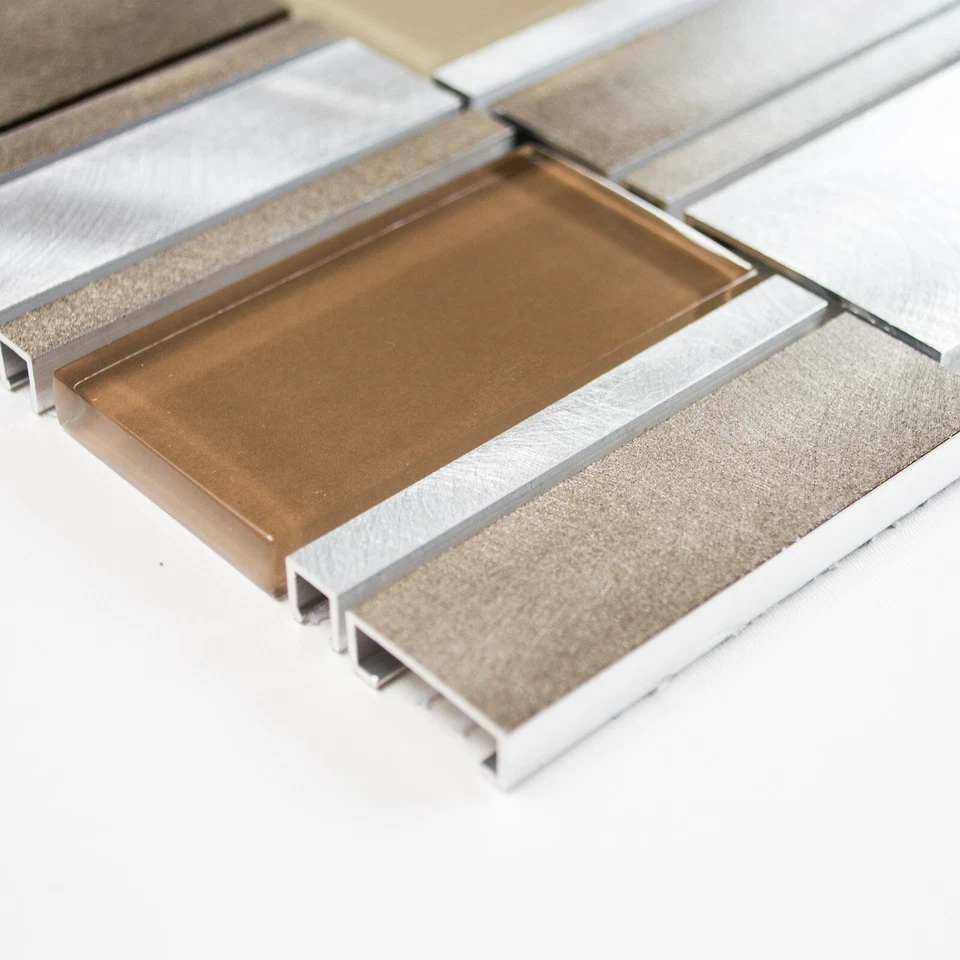 Glasmosaico Aluminio Beige Marrón Plata Cocina Pared Suelo Matt WB49-1202 1 Uds - Imagen 2 de 3