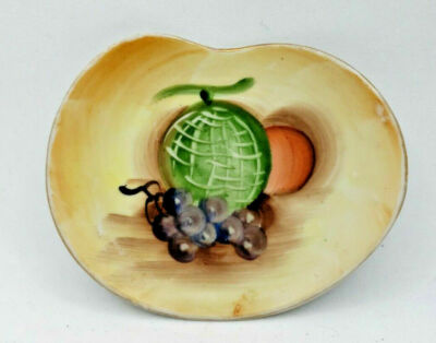 Vintage Unique Trinket Dish Hand Painted Fruit Kidney Shaped E-1422 PB73
