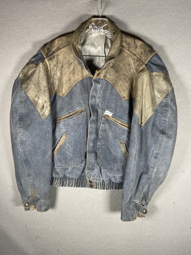 Vtg 80s GUESS Marty McFly Jacket Size Large Denim Leather Jean Georges Marciano