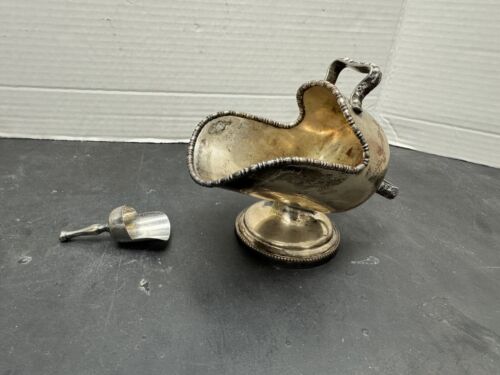 Vintage William Adams England Silver Sugar Scuttle w/Floral Chasing And Scooper