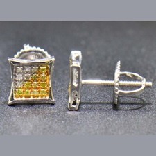 0.20 Ct Round Cut Yellow Diamond 14K White Gold Plated Kite Shaped Stud Earrings