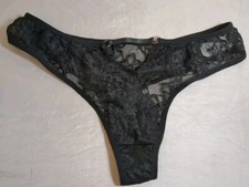 Vintage Black Lace Sheer Stretchy Nylon Spandex Thong Panties NEW WITHOUT TAG XL