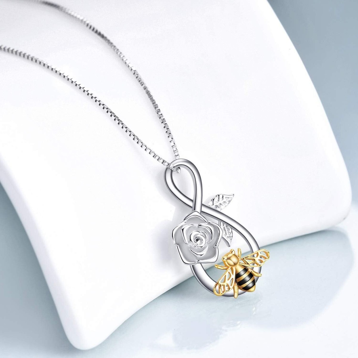 Collana Ape In Argento 925 Con Ciondolo Fiore Rosa Infinito - Gioiello Significativo Per Donne, Ragazze, Regalo Compleanno Natale - 3