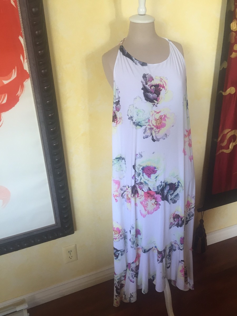 Pilyq Womens Stretch Floral high low Maxi Dress M L Multicolor