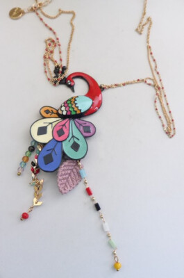 Broche émail Relief Oiseau Avec Pampille Fleur LOLILOTA - Neuf Avec étiquettes - Bijou Fantaisie