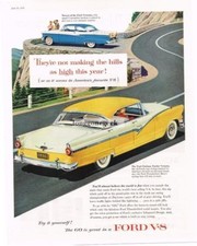 1956 Ford Fairlane Fordor Victoria Yellow Sedan Art Vintage Print Ad