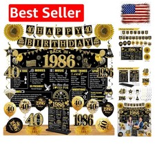 40th Birthday Decorations Kit for Men Women, Black Gold 24Pcs