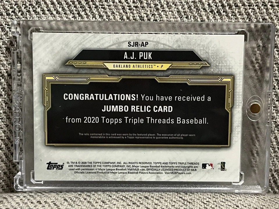 2020 Topps Triple Threads AJ Puk Jumbo Relic Rookie Card 1/1 - Image 2 of 2
