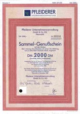 Pfleiderer KG 1988 Neumarkt Oberpfalz 2000 DM Heilbronn Neckar Genußschein Kunz