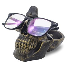 Skull Glasses Holder Stand with Storage Tray Novelty Eyeglass Holder Rack grey