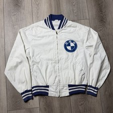Vintage 60s Champion Products BMW Cotton White Blue Jacket Medium Motorcycle Car