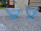 Blue Anchor Hocking Mayfair Open Rose depression glass sugar and cream set